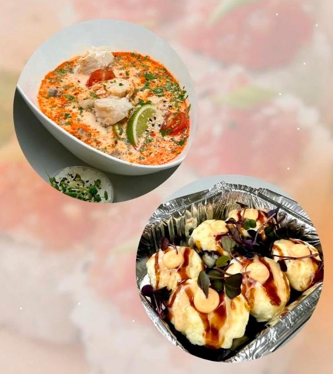 Обед 3: запеченный с креветкой и том ям с курицей