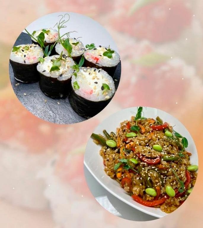 Обед 4: чиз-маки с креветкой и тяхан с овощами