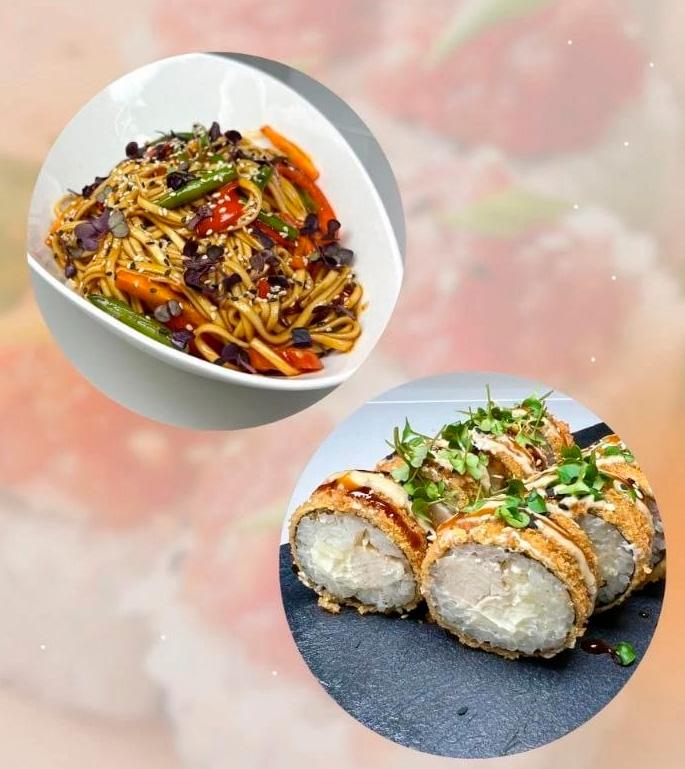 Обед 5: удон с овощами и чикен темпура