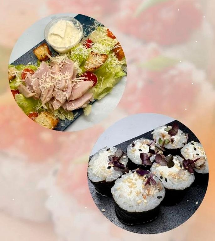 Обед 6: чиз-маки с угрем и цезарь с курицей