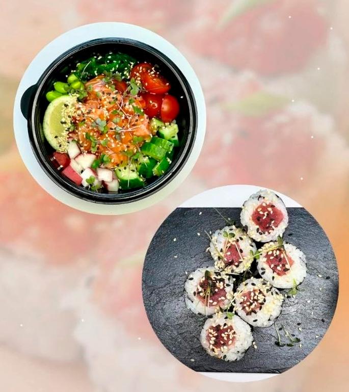 Обед 8: поке с лососем и хосомаки с тунцом