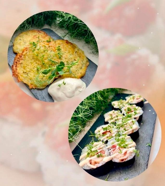 Обед 9: ролл цезарь и драники со сметаной